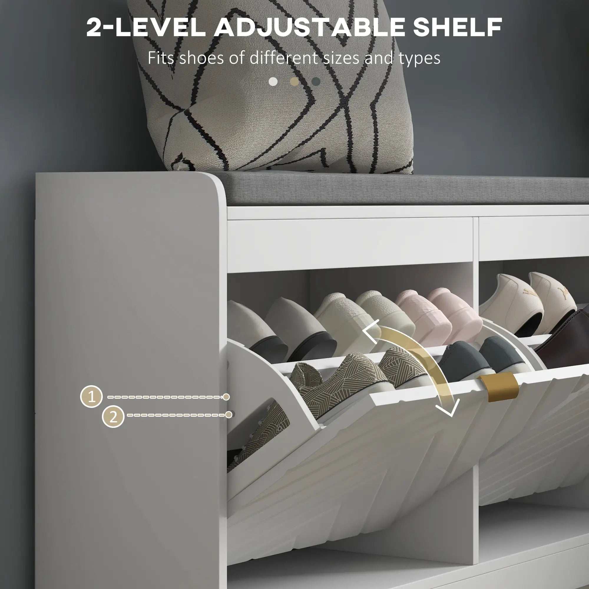 Shoe Storage with Seat, Upholstered Hallway Bench, Shoe Bench with 2 Flip Drawers and 4 Vents for 8 Pairs of Shoes Shoe Storage Cabinets & Racks at Gallery Canada