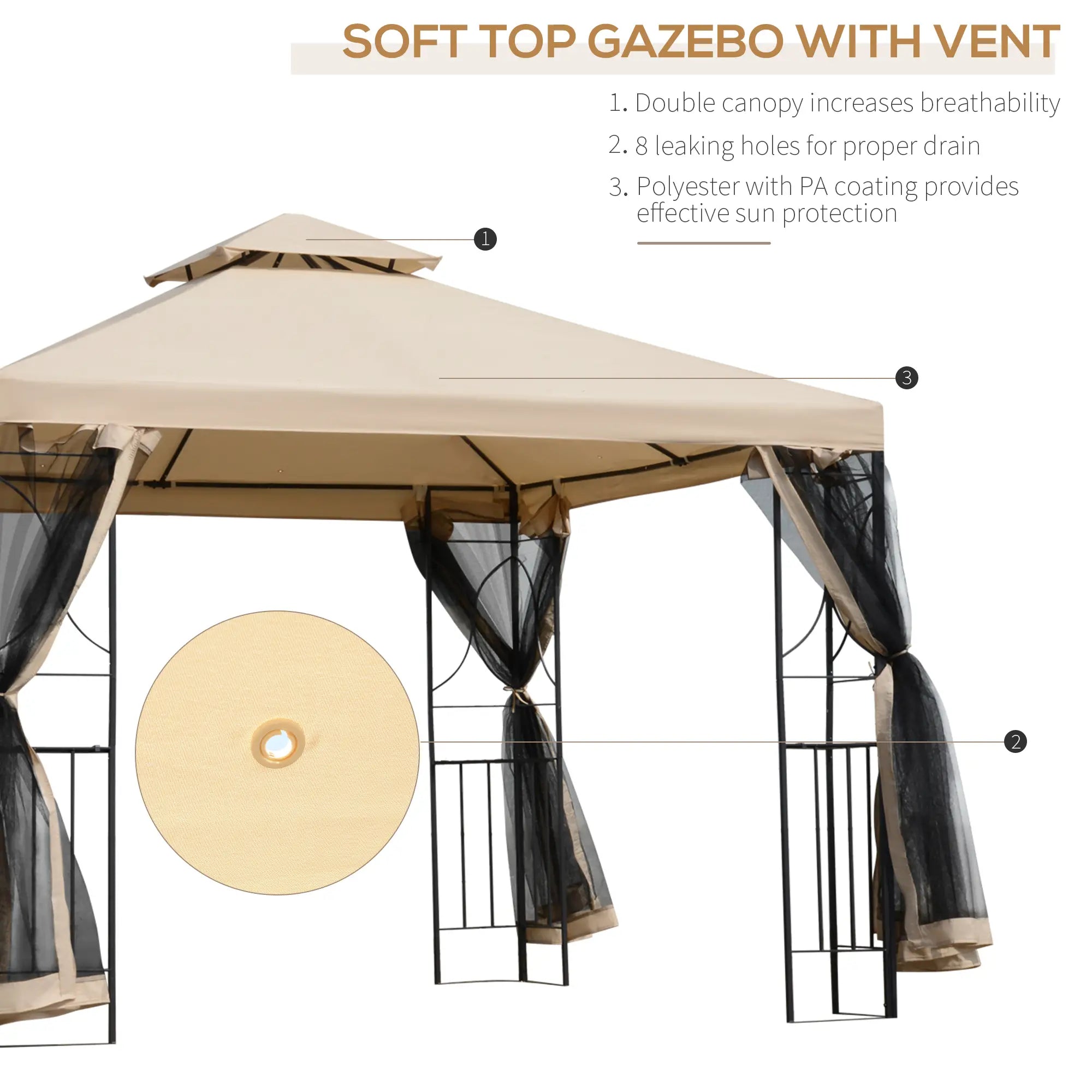 10x10ft Outdoor Gazebo, Double Top Pavilion, Steel Frame, Mosquito Netting Gazebos at Gallery Canada