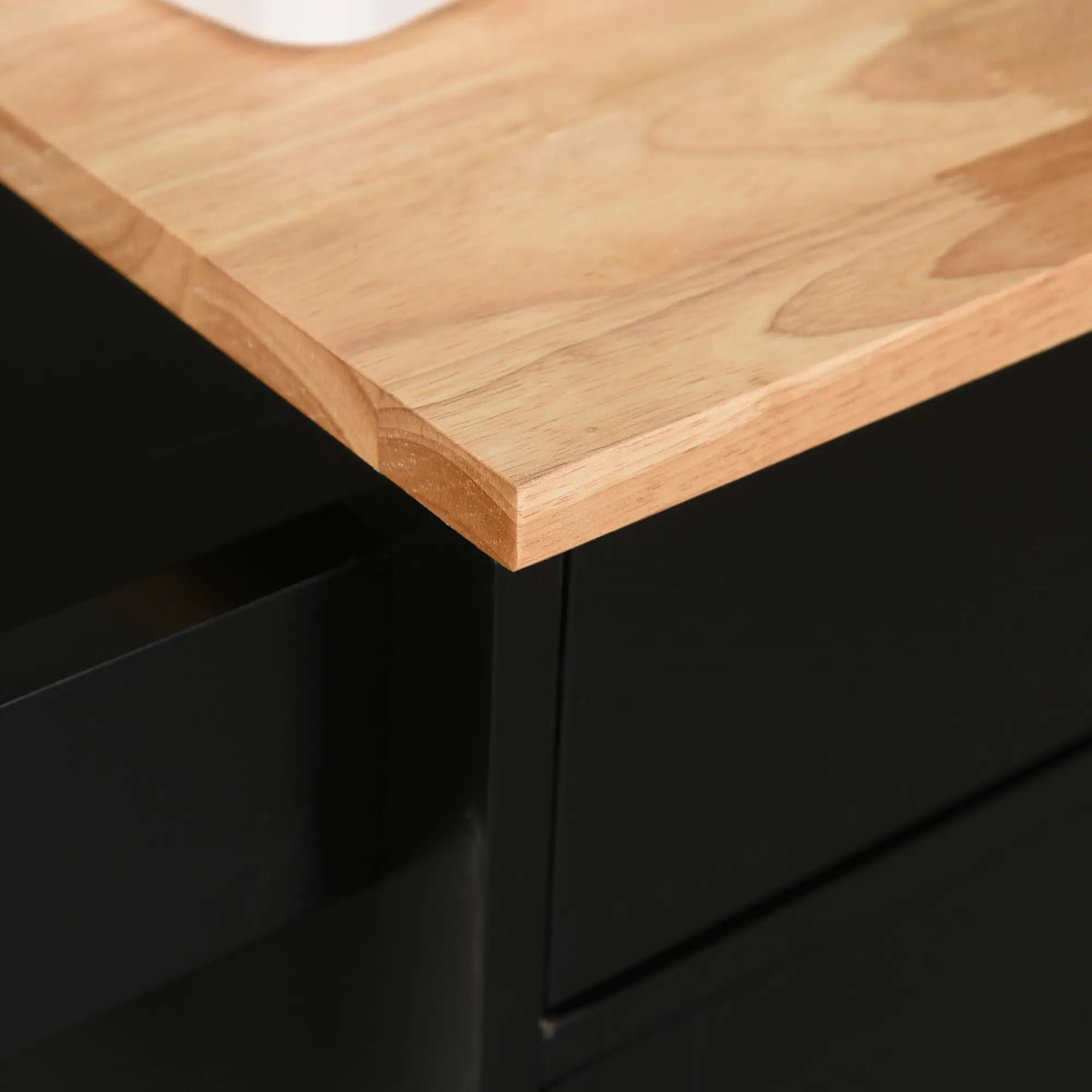 Rolling Kitchen Island Cart, Wood Top, Storage Drawer, Towel Bar, Shelves, Black Kitchen Islands & Kitchen Carts at Gallery Canada