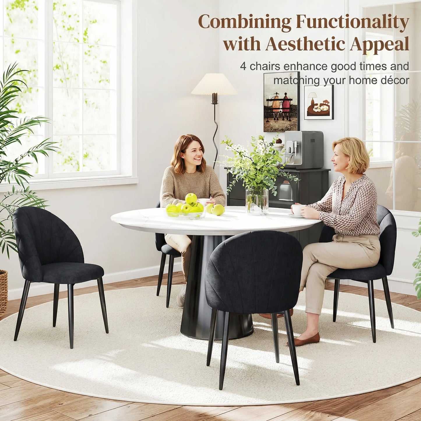 Modern Dining Chairs Set of 4, Upholstered, Metal Legs, Black Dining Chairs at Gallery Canada