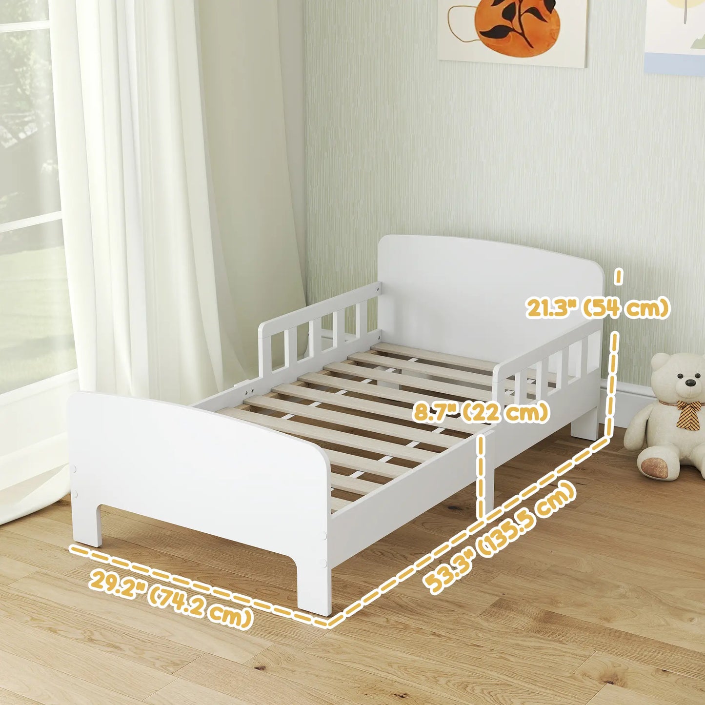 Toddler Bed with Safety Rails, Kids Bed Frame, White Kids Bedroom Furniture at Gallery Canada