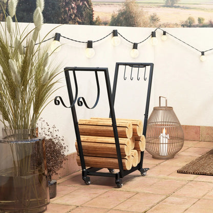 31 Inch Firewood Rack, Heavy Duty with Swivel Casters, Indoor Outdoor, Black Firewood Racks at Gallery Canada