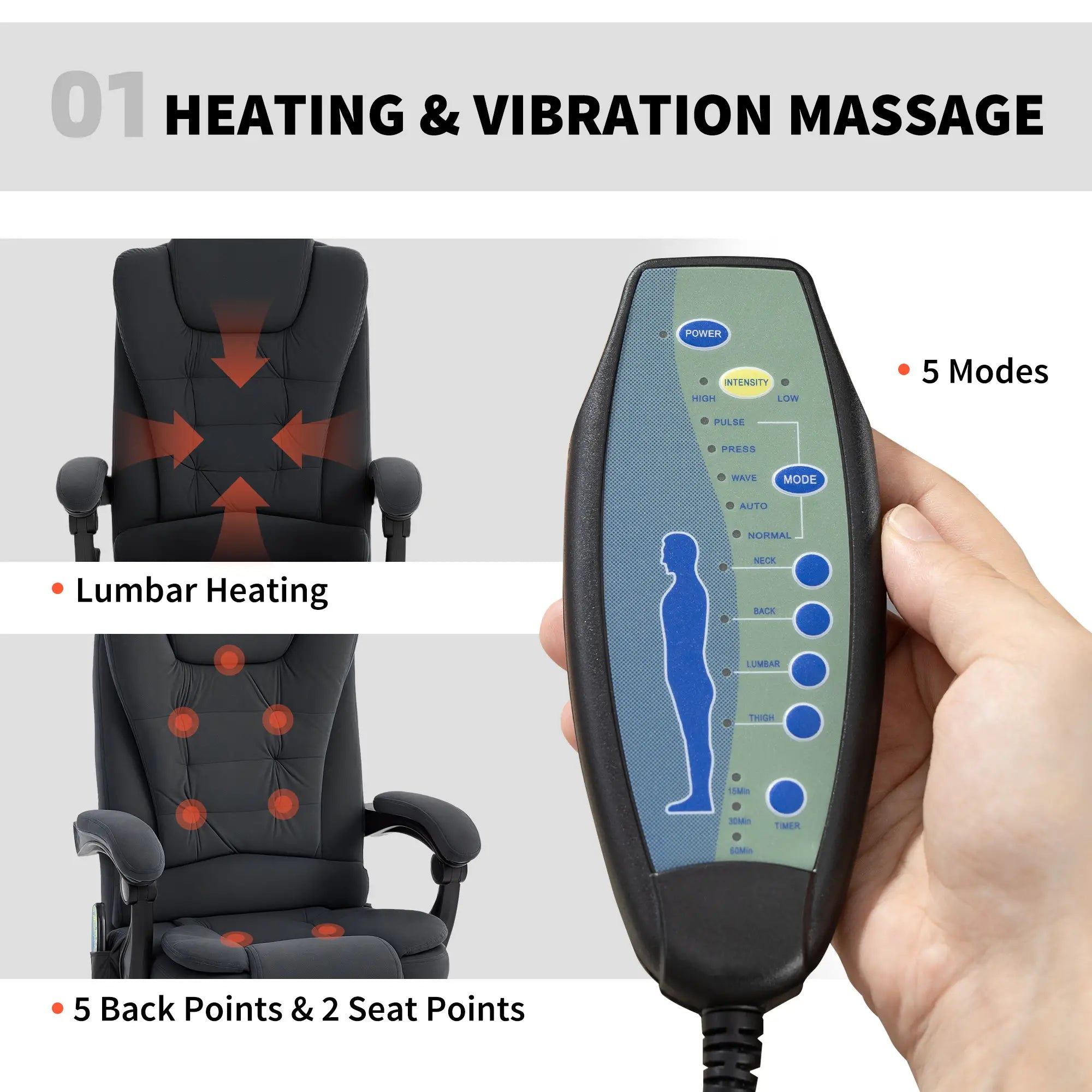 7-Point Vibrating Massage Chair with Footrest, Reclining Back, Black Massage Chairs at Gallery Canada