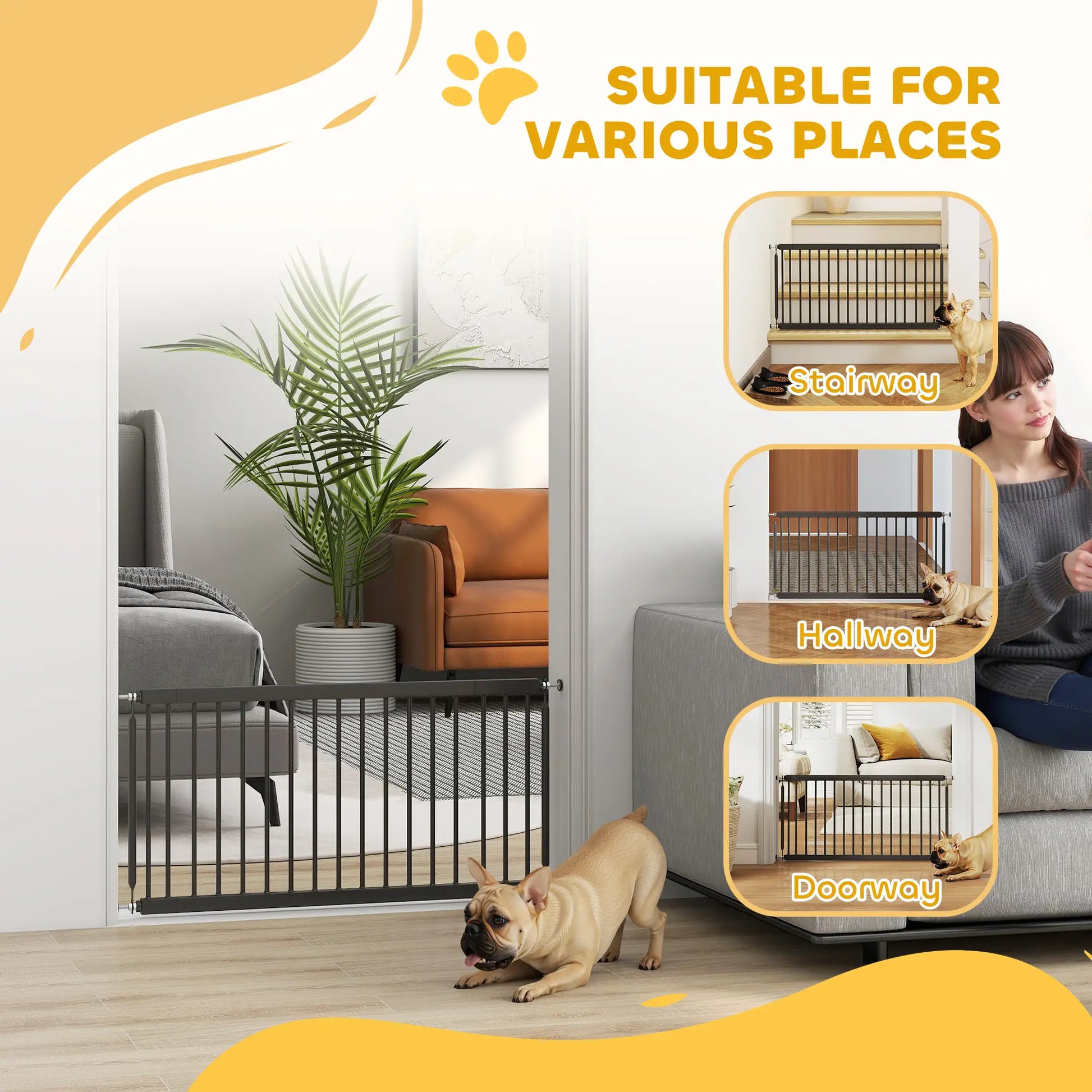 26"-37" Dog Gate, 18" Tall, 2 Extension, Pressure Mount, Black Pet Gates at Gallery Canada