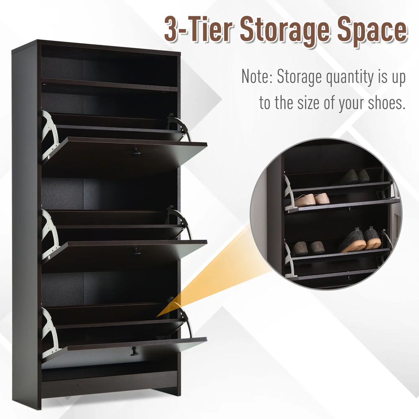 Slim Shoe Storage, 3 Flip Drawers, Adjustable Shelves, 9 Pair, Coffee Shoe Storage Cabinets & Racks at Gallery Canada