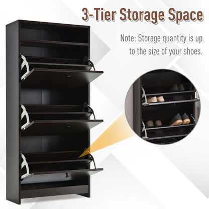 Slim Shoe Storage, 3 Flip Drawers, Adjustable Shelves, 9 Pair, Coffee Shoe Storage Cabinets & Racks at Gallery Canada