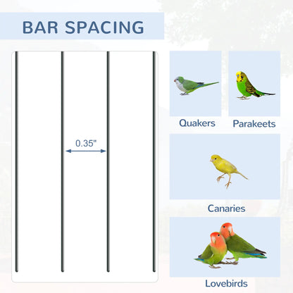 44.5"H Metal Bird Cage, Parrot Play Stand, Wheel, Storage Shelf, Black Bird Cages at Gallery Canada