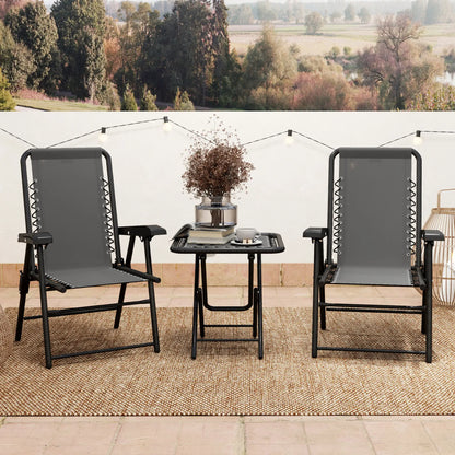 3 Piece Patio Bistro Set, Outdoor Folding Table And Chairs, Metal Furniture With Cup Holders Bistro Sets at Gallery Canada