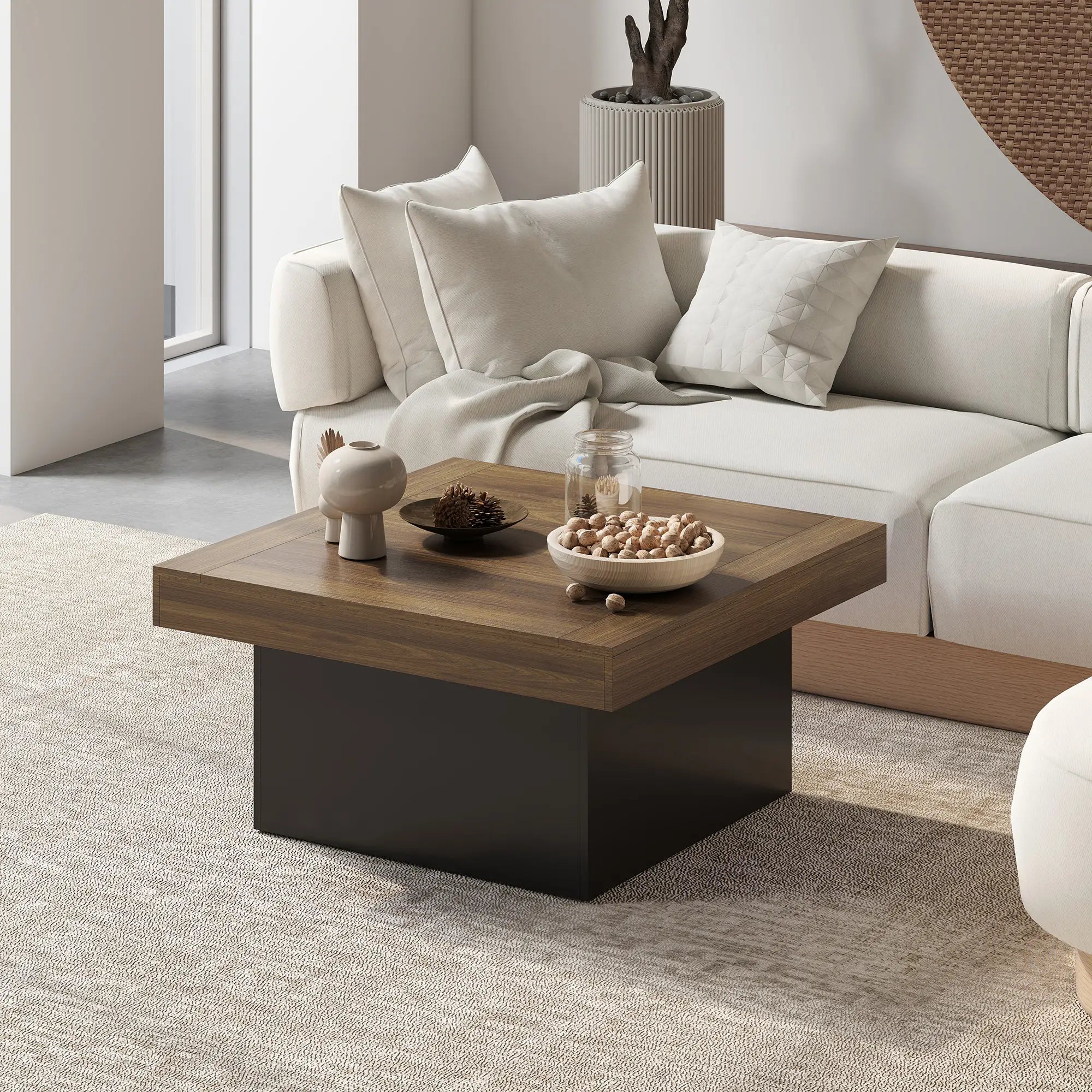 Square Coffee Table with LED Lights, 35-inch, Walnut Coffee Tables at Gallery Canada
