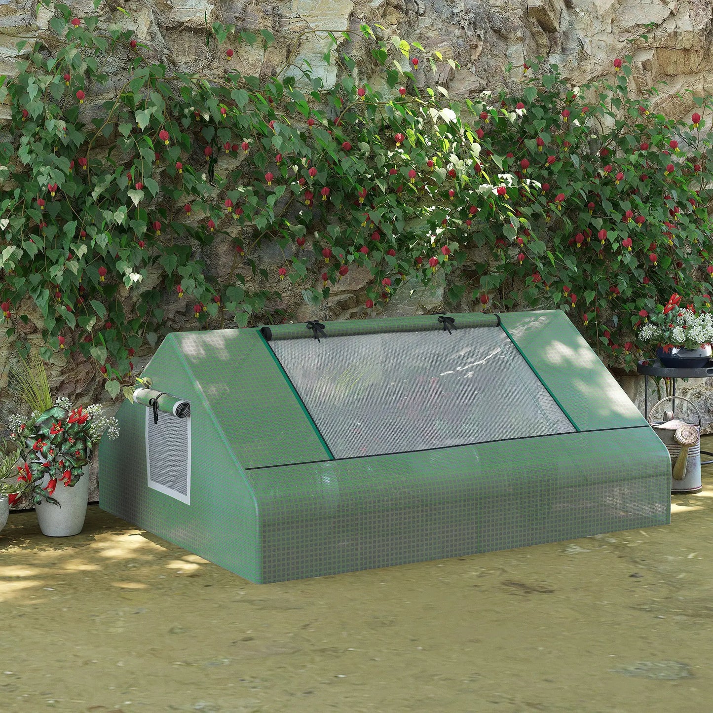 71" x 55" x 32" Mini Greenhouse, Portable Hot House for Plants, 2 Large Windows, Ground Nails, Green Mini Greenhouses at Gallery Canada