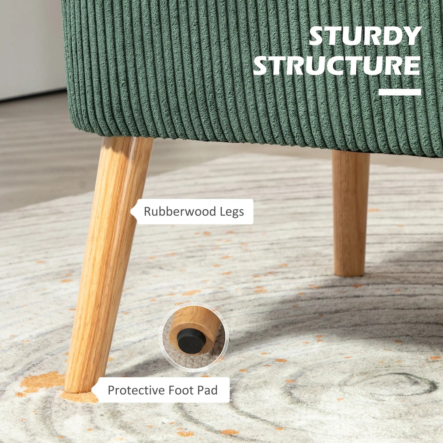 Modern 2 Seater Sofa, Upholstered Couch with Rubber Wood Legs, Green 2-Seater Sofas at Gallery Canada