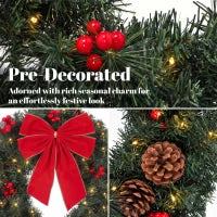 Couronne de Noël artificielle de 24 pouces, 50 lumières LED, nœud, vert