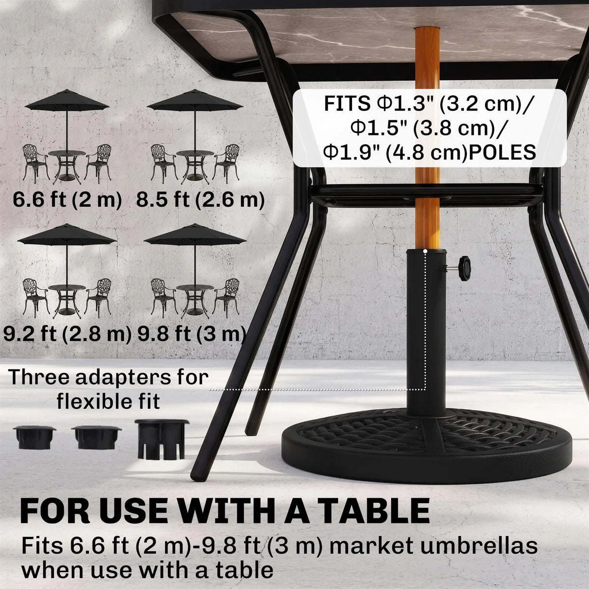 18" Heavy Duty Round Market Umbrella Base, Rattan Design, Black Umbrella Bases at Gallery Canada