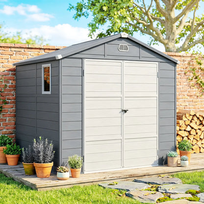 Small Garden Shed, Latch Door, Vents, Sloped Roof, 8x6, Light Grey Sheds at Gallery Canada