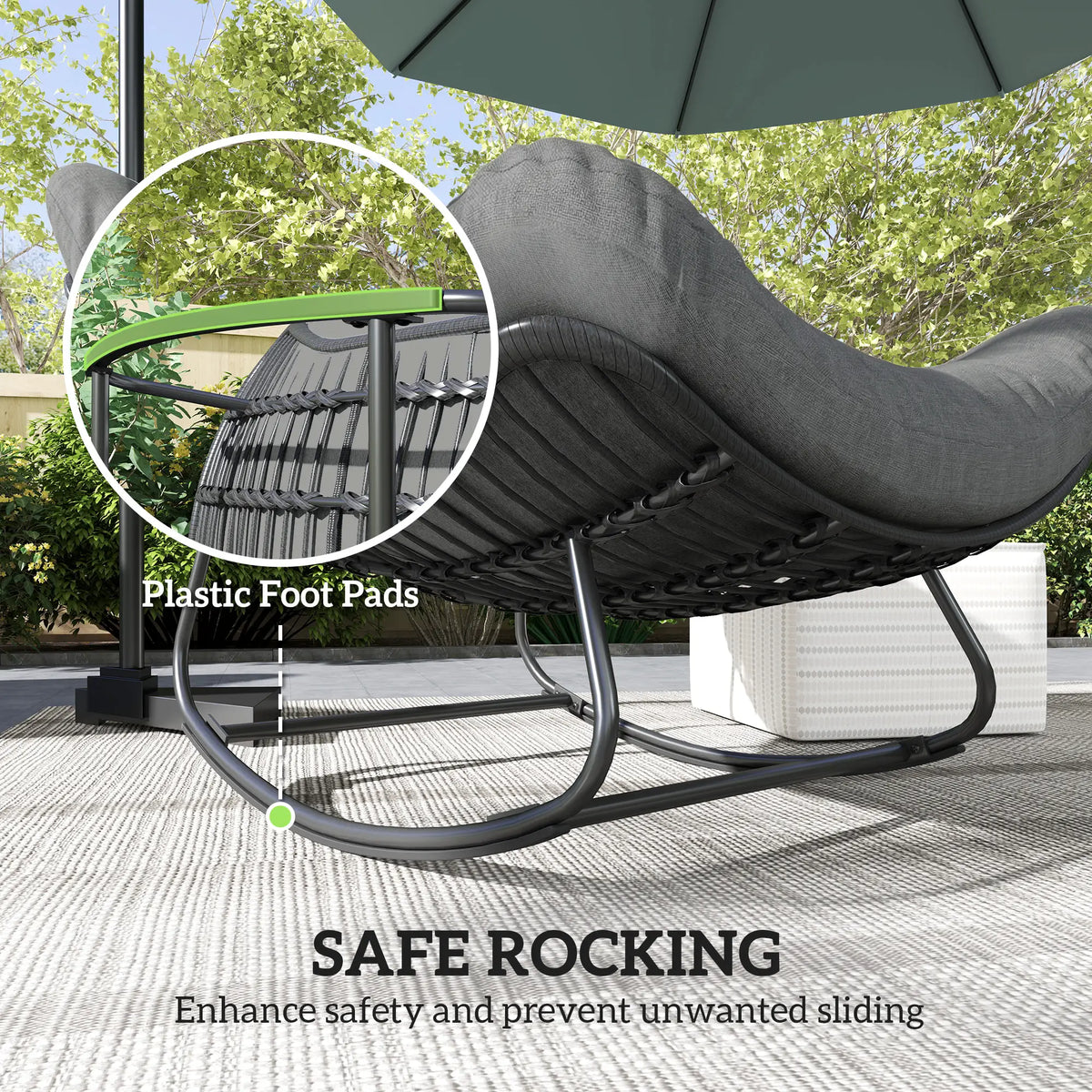 Oversized Patio Egg Rocking Chair, Padded Cushion, Rattan Wicker, Dark Grey Outdoor Rocking Chairs at Gallery Canada