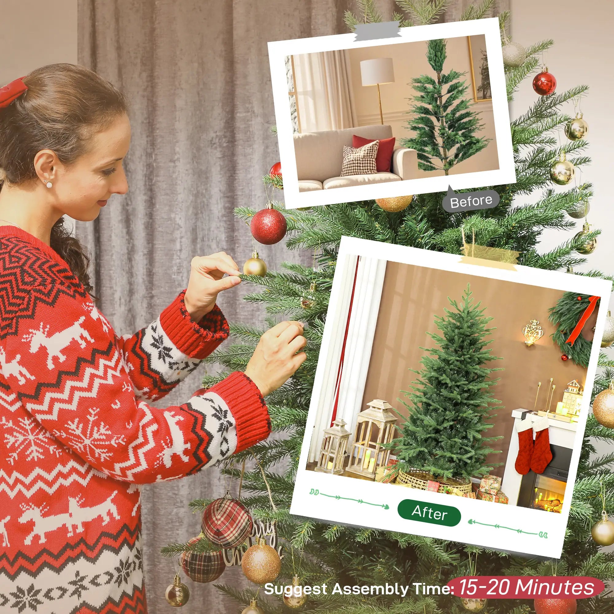6 ft Artificial Christmas Tree, Dense Realistic Branches, Full Ponderosa Fir, Hinged, Easy Assembly Artificial Christmas Trees at Gallery Canada