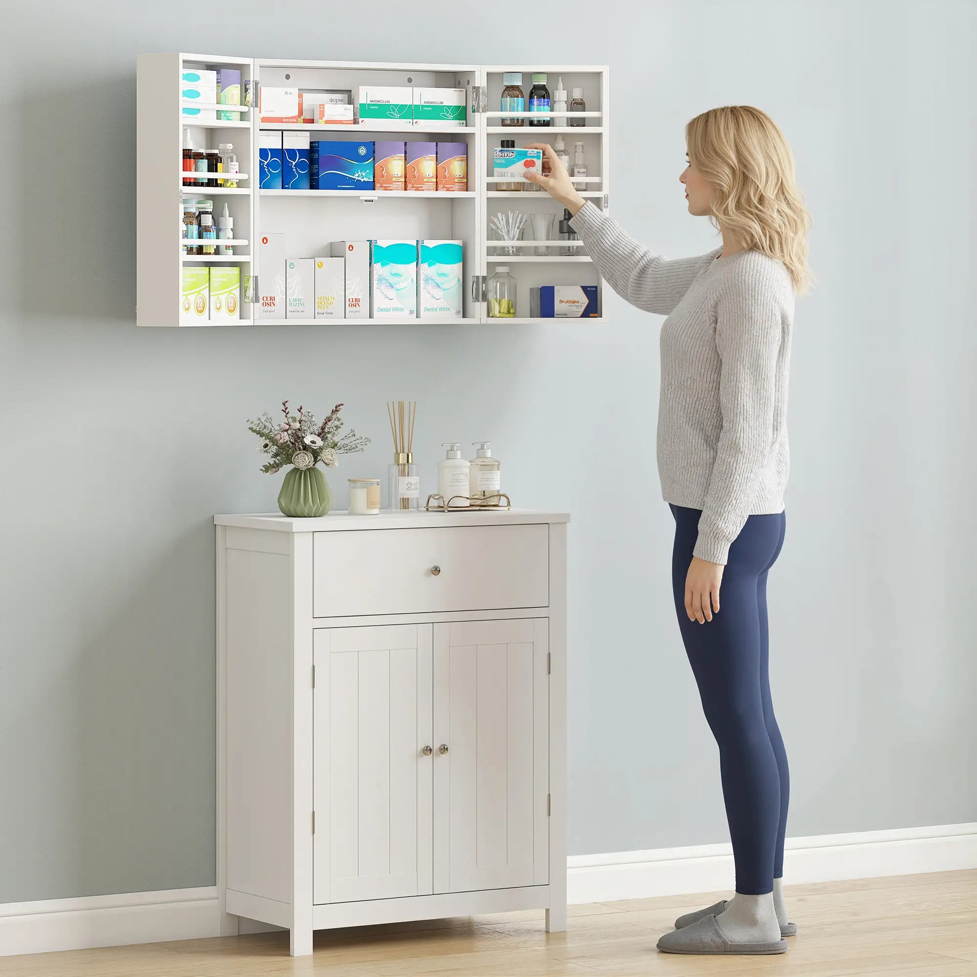 Wall Mount Medicine Cabinet, 4 Tier Shelves, Lockable, White Mirror Medicine Cabinets at Gallery Canada