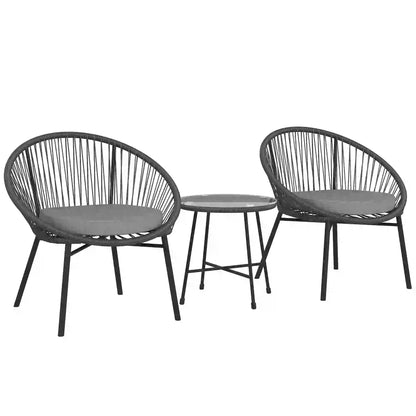3-Piece Wicker Patio Set, Soft Cushions, Glass Tabletop, Black Bistro Sets Black, Grey at Gallery Canada
