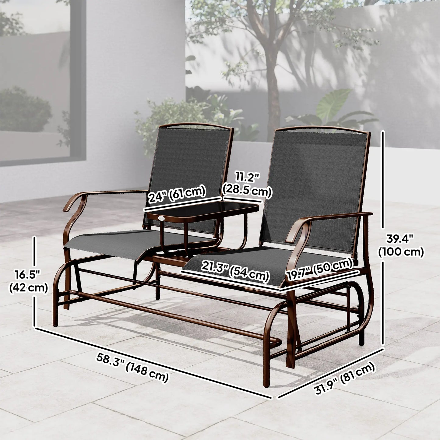2 Person Patio Glider Rocking Chair, Outdoor Loveseat, Black Outdoor Gliders at Gallery Canada