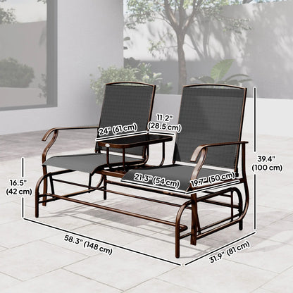 2 Person Patio Glider Rocking Chair, Outdoor Loveseat, Black Outdoor Gliders at Gallery Canada
