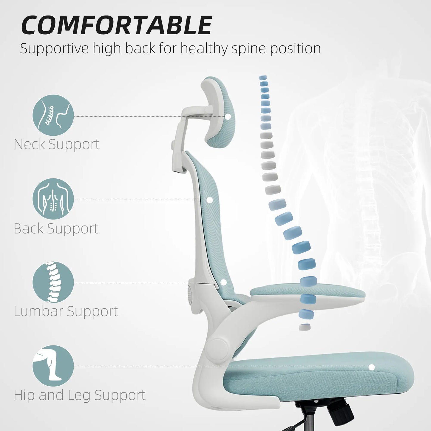 Ergonomic Mesh Office Chair, High Back, Headrest, Flip-Up Armrests, Lumbar Support, Light Green Task Chairs at Gallery Canada