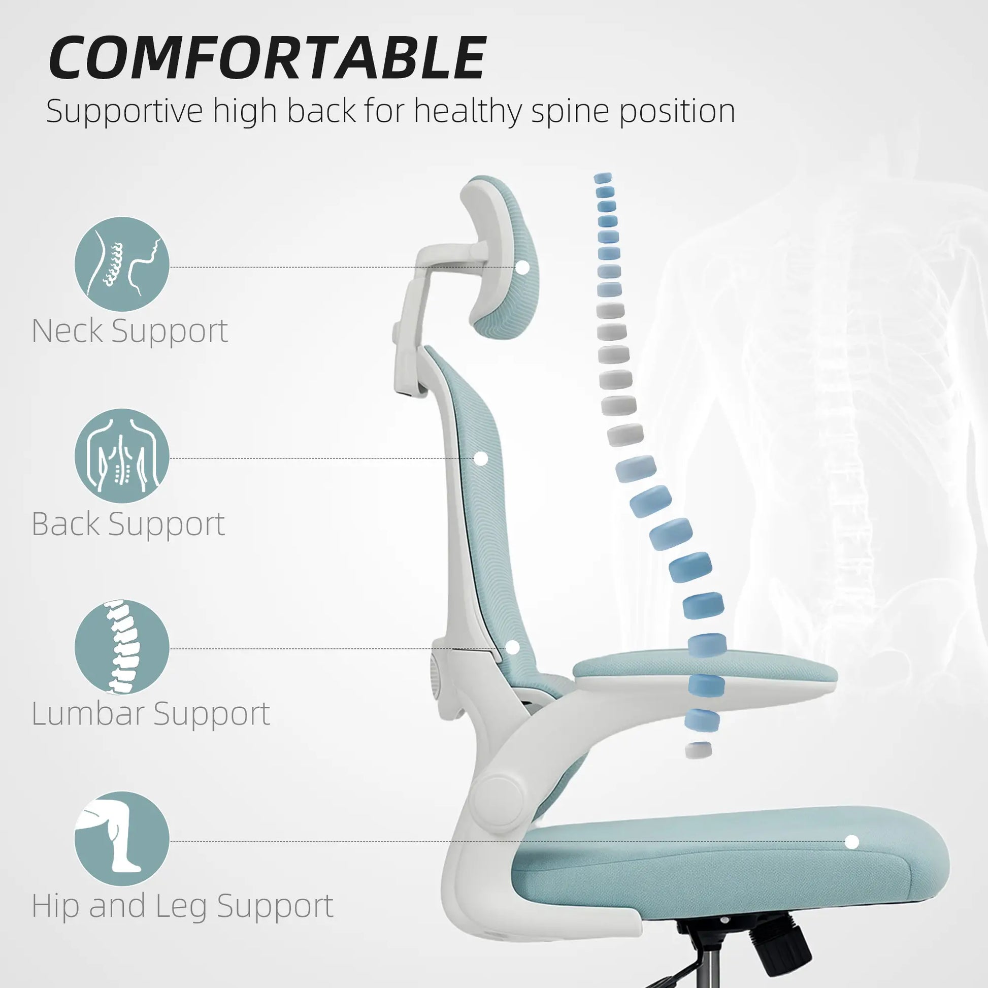 Ergonomic Mesh Office Chair, High Back, Headrest, Flip-Up Armrests, Lumbar Support, Light Green Task Chairs at Gallery Canada