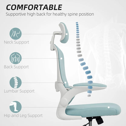 Ergonomic Mesh Office Chair, High Back, Headrest, Flip-Up Armrests, Lumbar Support, Light Green Task Chairs at Gallery Canada