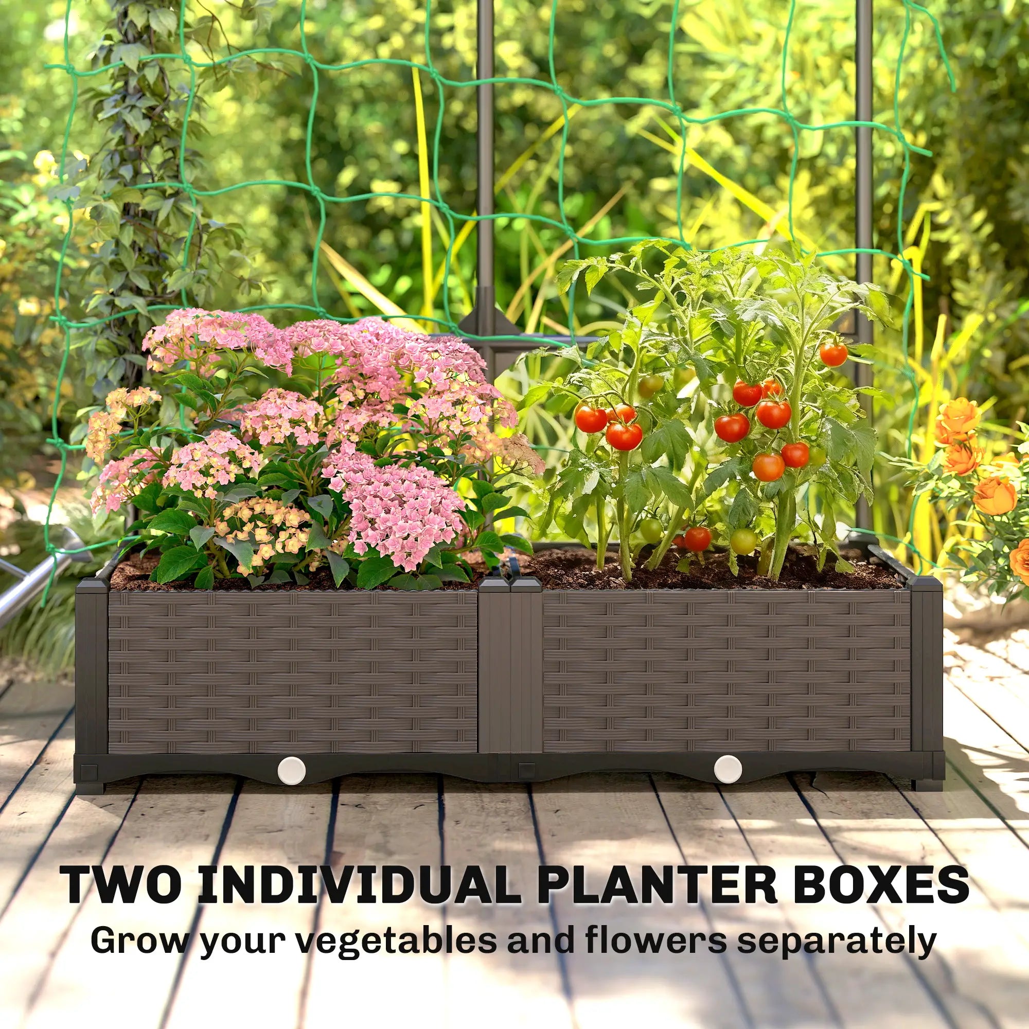 Plastic Planter Box With Trellis, Self-Watering Raised Garden Bed Raised Garden Beds at Gallery Canada