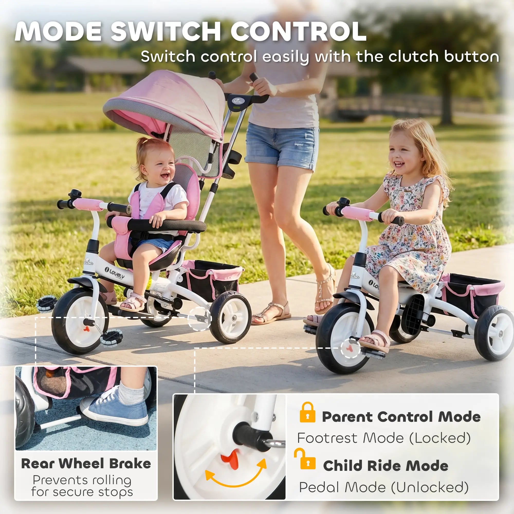 6 In 1 Toddler Tricycle Stroller, With Basket And Canopy, Pink Tricycles for Kids at Gallery Canada