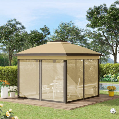 11' x 11' Pop Up Gazebo, Double Roof, Foldable, Adjustable, Beige Pop Up Canopies at Gallery Canada
