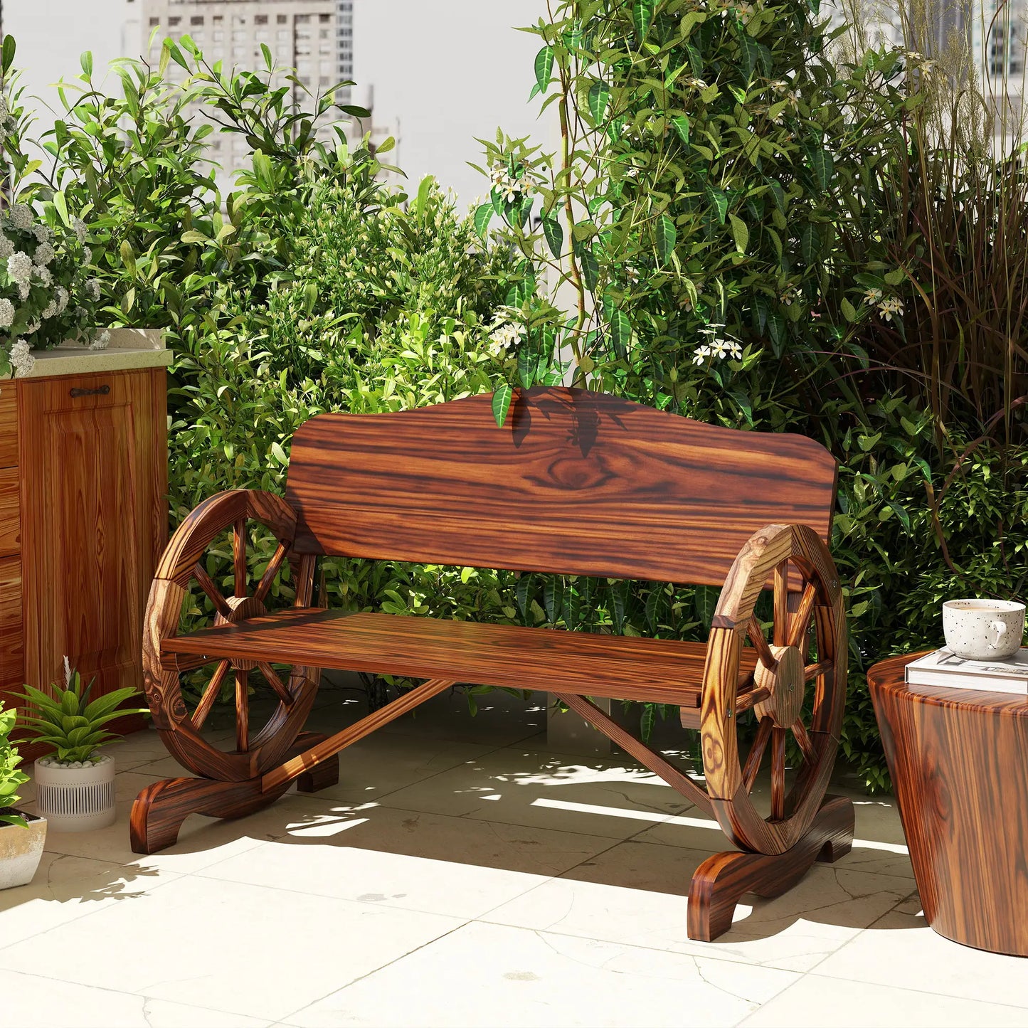 Wooden Outdoor Bench, Garden Patio Loveseat, 528LBS Capacity, Carbonized Outdoor Benches at Gallery Canada