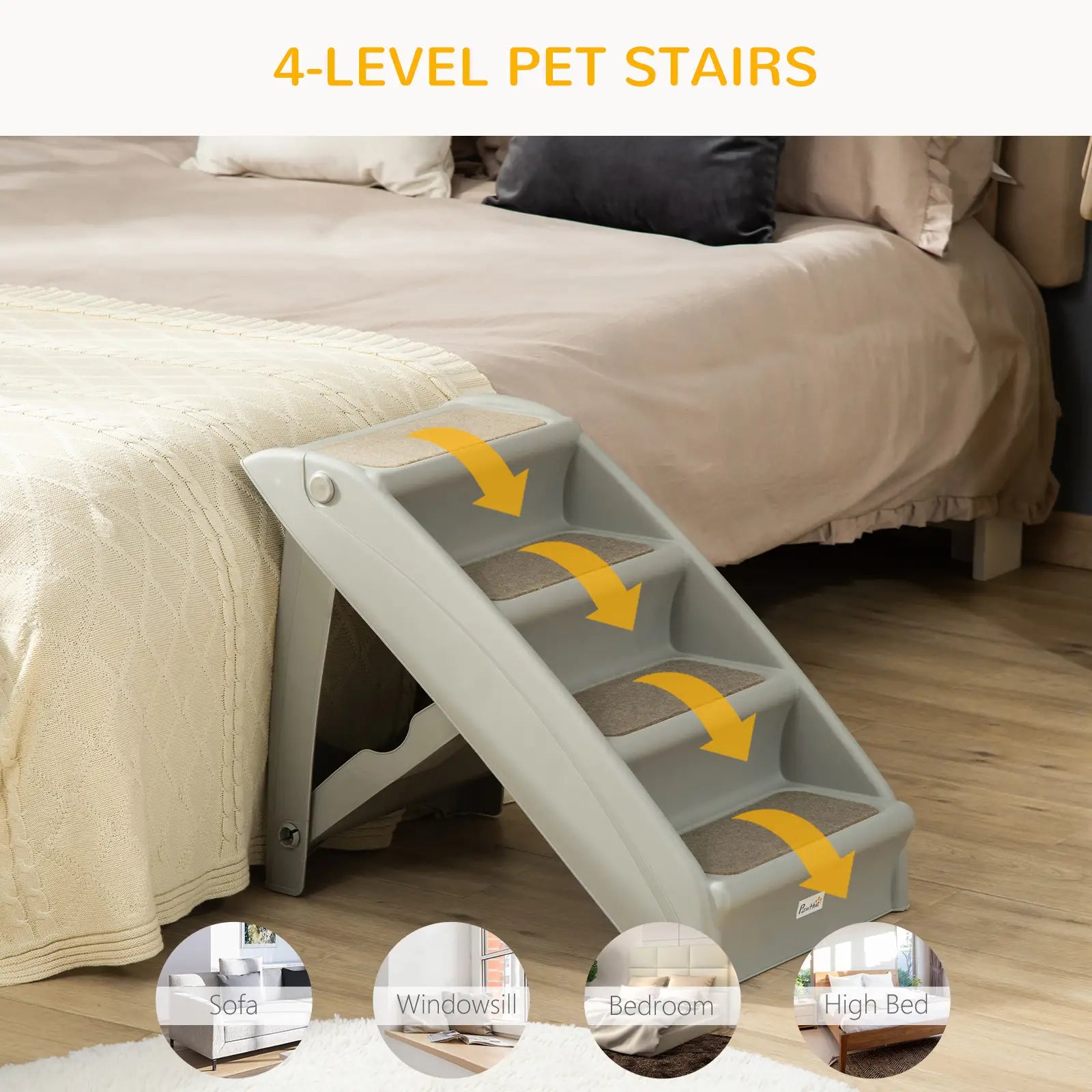 4-Level Portable Dog Stairs, Foldable Steps for Small Dogs, Lightweight, Grey Dog Stairs at Gallery Canada