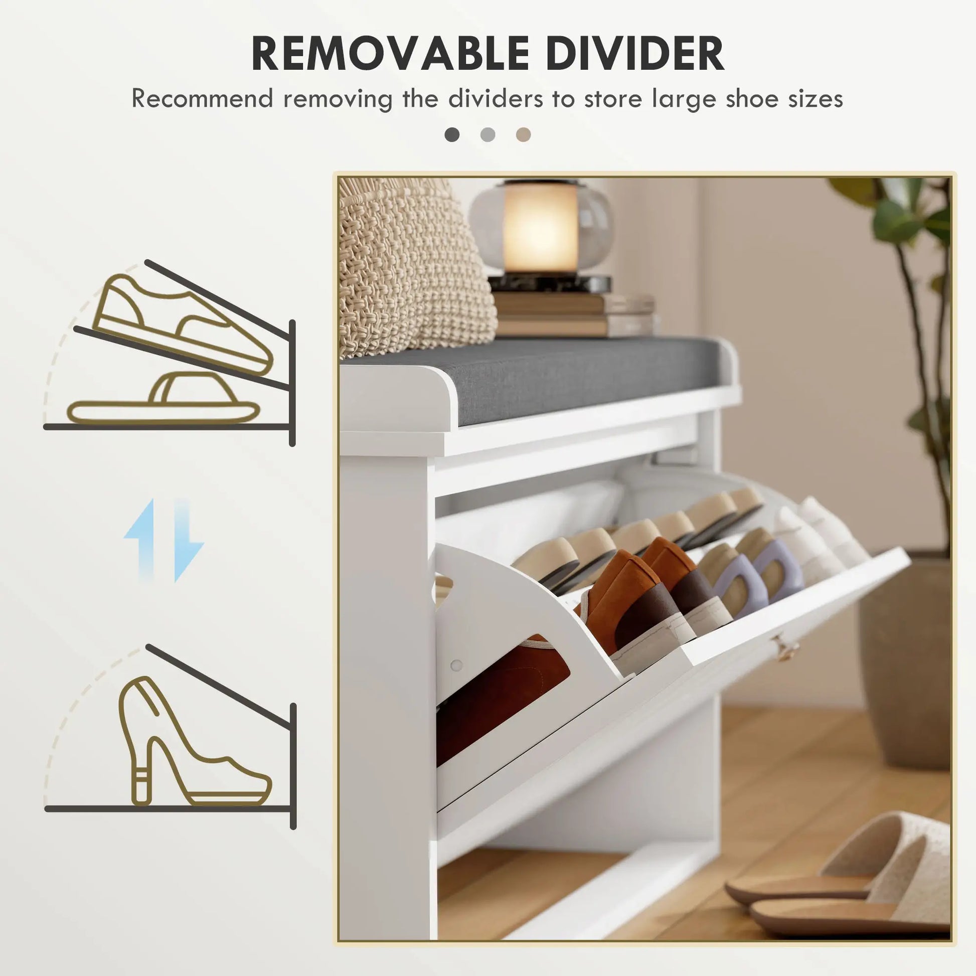 Shoe Storage with Seat, Upholstered Hallway Bench, Shoe Bench with Flip Drawer, Adjustable Shelf for 8 Pairs of Shoes Shoe Storage Cabinets & Racks at Gallery Canada