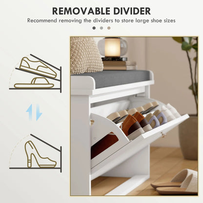 Shoe Storage with Seat, Upholstered Hallway Bench, Shoe Bench with Flip Drawer, Adjustable Shelf for 8 Pairs of Shoes Shoe Storage Cabinets & Racks at Gallery Canada