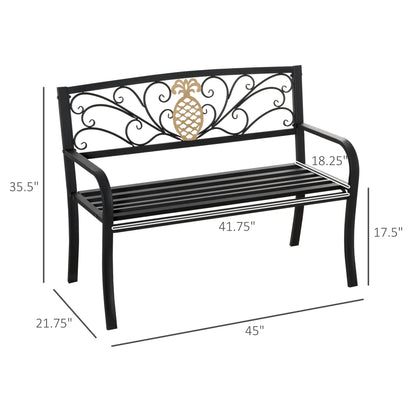 2 Seater Garden Bench, 45" x 21.75" x 35.5", Black and Gold Outdoor Benches at Gallery Canada