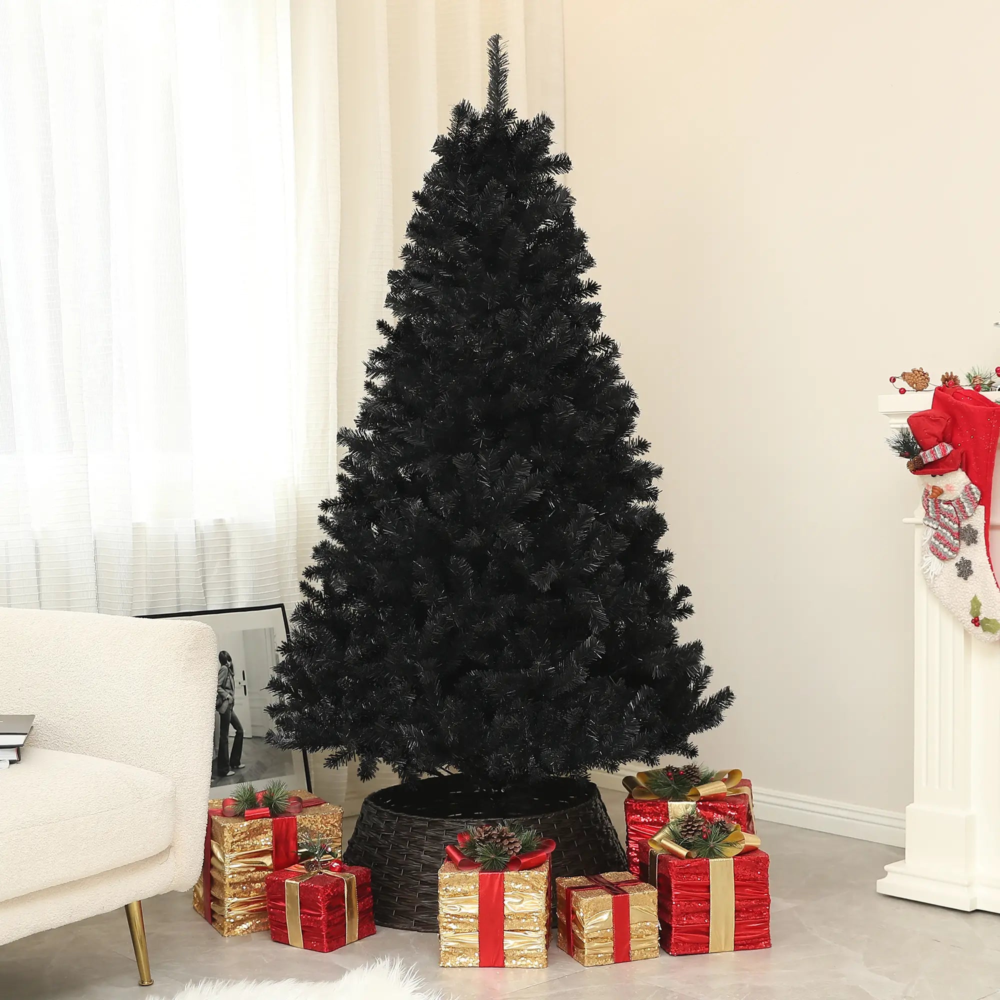 5ft Artificial Christmas Tree, Auto Open, Steel Base, Black Artificial Christmas Trees at Gallery Canada