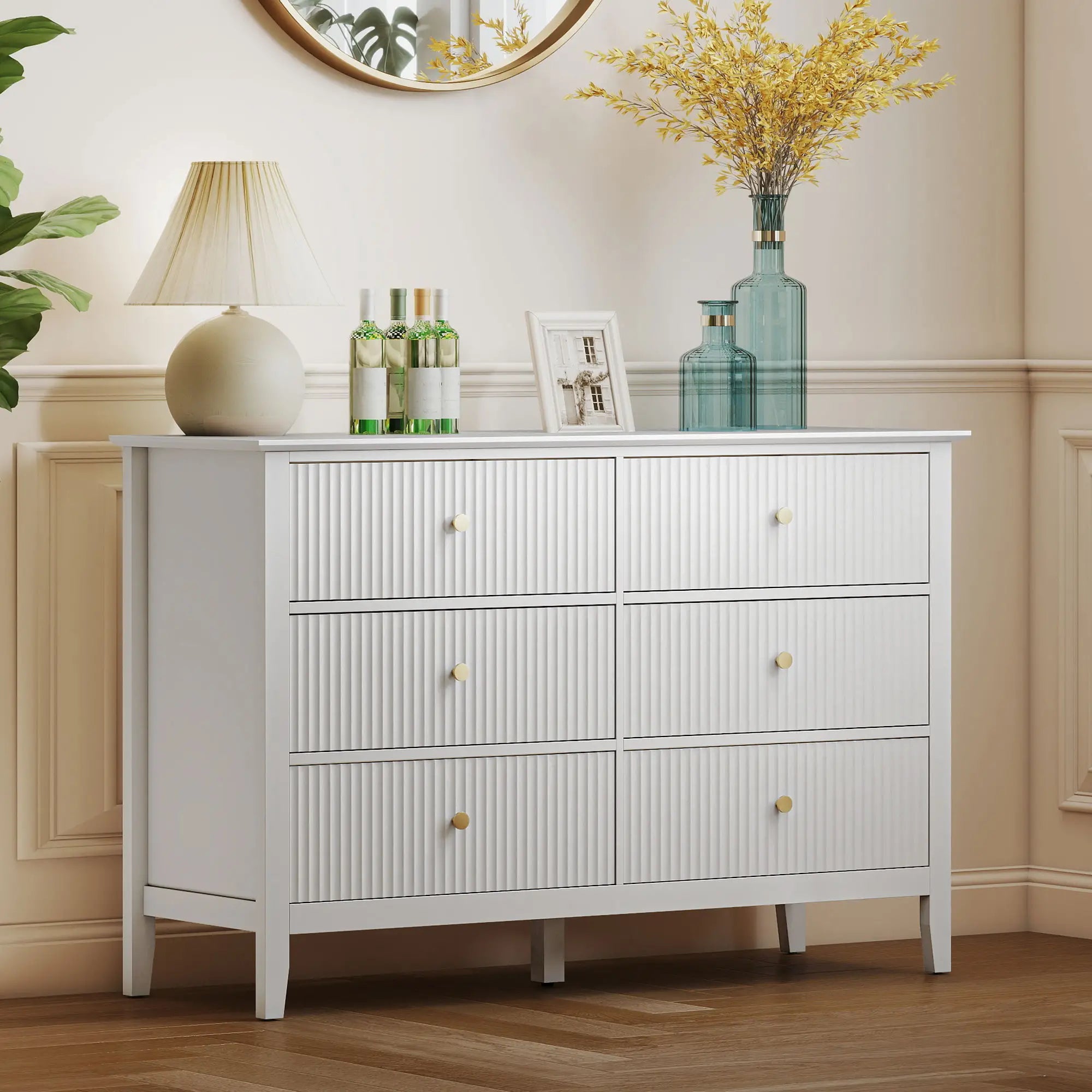 Modern 6 Drawer Dresser, Double Chest, White Storage Cabinets at Gallery Canada