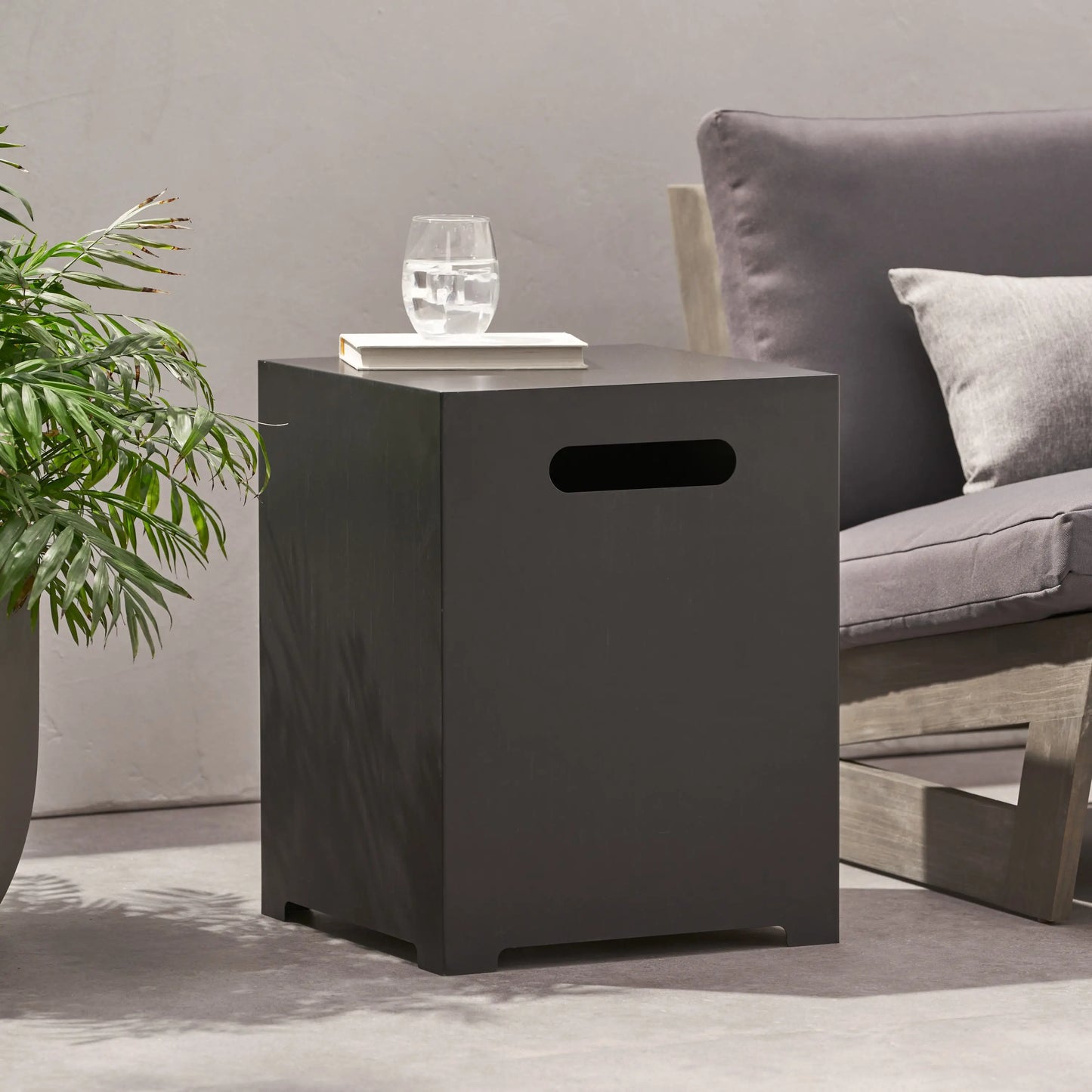 Metal Propane Tank Cover Side Table, 15.5" L x 15.5" W x 20" H, Dark Grey Patio Side Tables at Gallery Canada