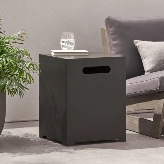 Metal Propane Tank Cover Side Table, 15.5" L x 15.5" W x 20" H, Dark Grey Patio Side Tables Dark Grey at Gallery Canada
