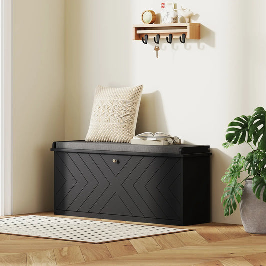 Upholstered Shoe Storage Bench with Flip Drawer, Adjustable Shelf, Fits 10 Pairs Shoe Storage Cabinets & Racks Black at Gallery Canada