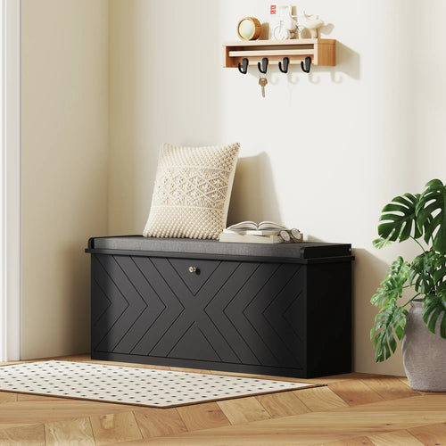 Upholstered Shoe Storage Bench with Flip Drawer, Adjustable Shelf, Fits 10 Pairs