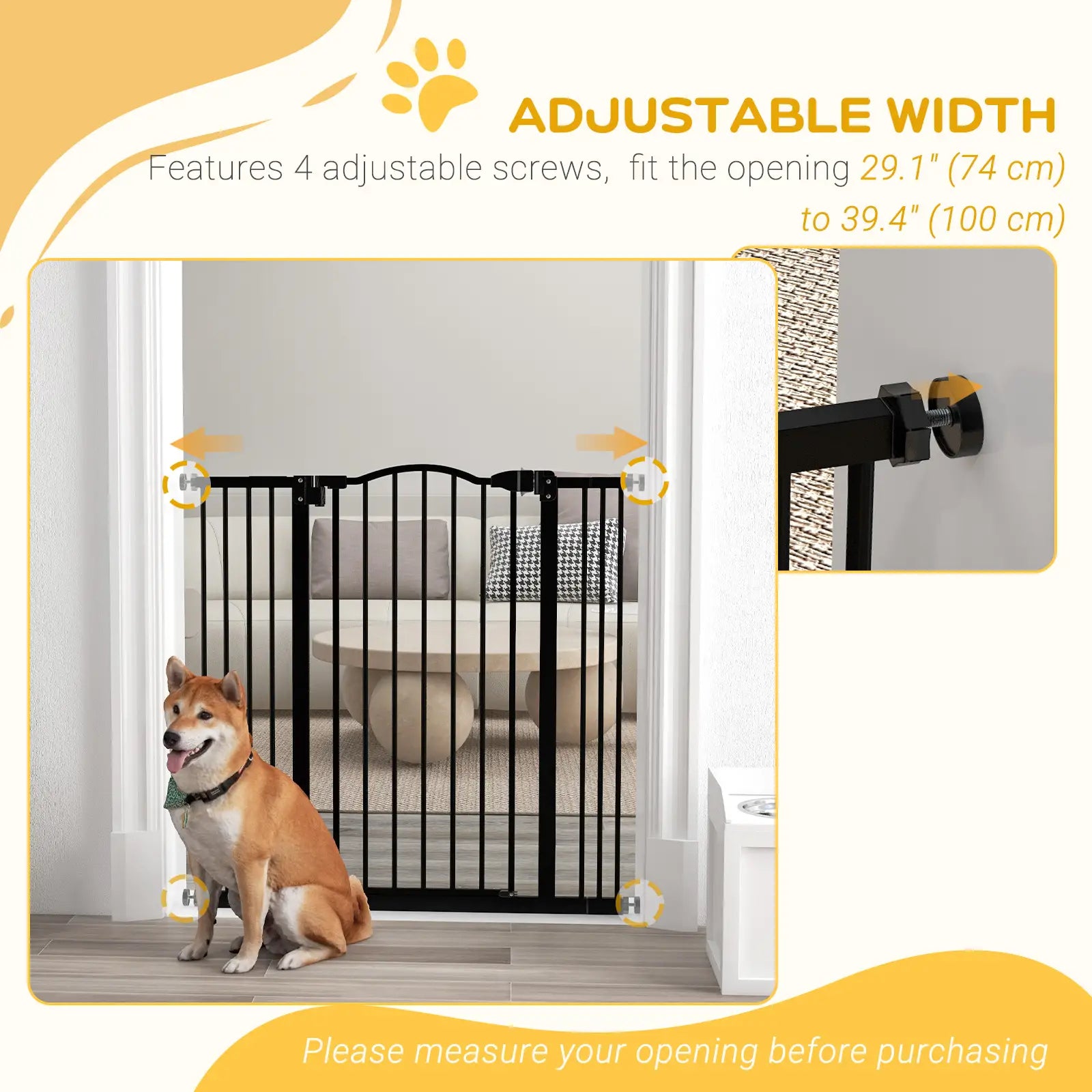 Extra Tall Dog Gate with Door, Pressure Fit, Auto Close, 29