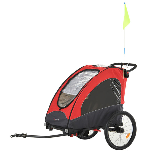 Child Bike Trailer 3 In1 Foldable Jogger 2-Seater Pushcar Transport Buggy Carrier with Shock Absorber System Rubber Tires Adjustable Handlebar Kid Bicycle Trailer Red - Gallery Canada