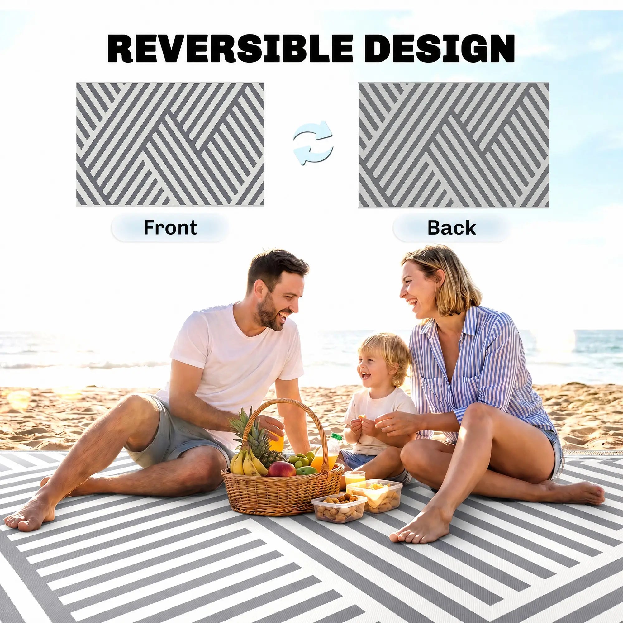 Reversible Outdoor RV Rug, Patio Floor Mat, 6' x 9', Grey and Cream Garden Decor at Gallery Canada