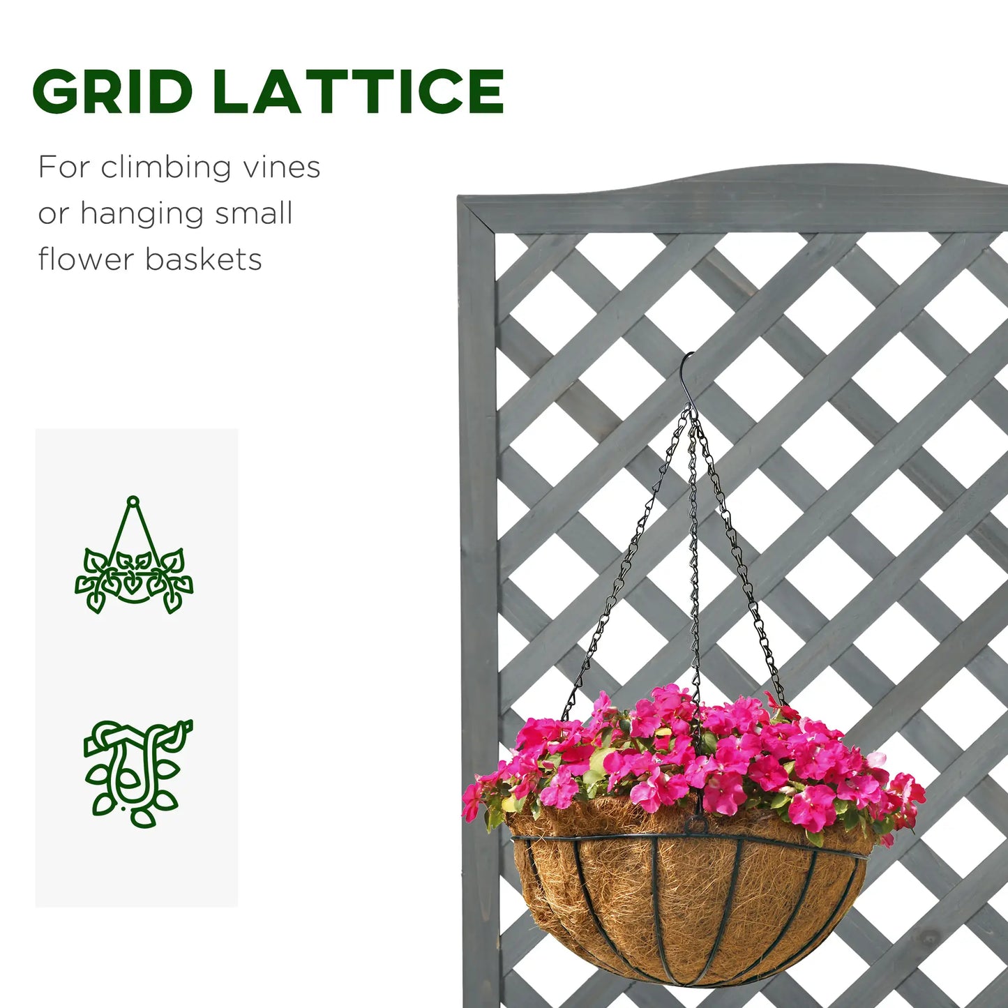Wood Planter With Trellis, Raised Garden Bed, 28" x 11" x 46", Grey Wooden Planter Boxes at Gallery Canada