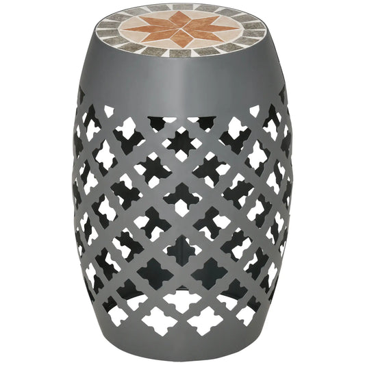 Ceramic Garden Stool, 12" Drum Side Table, Grey Patio Chairs Grey at Gallery Canada