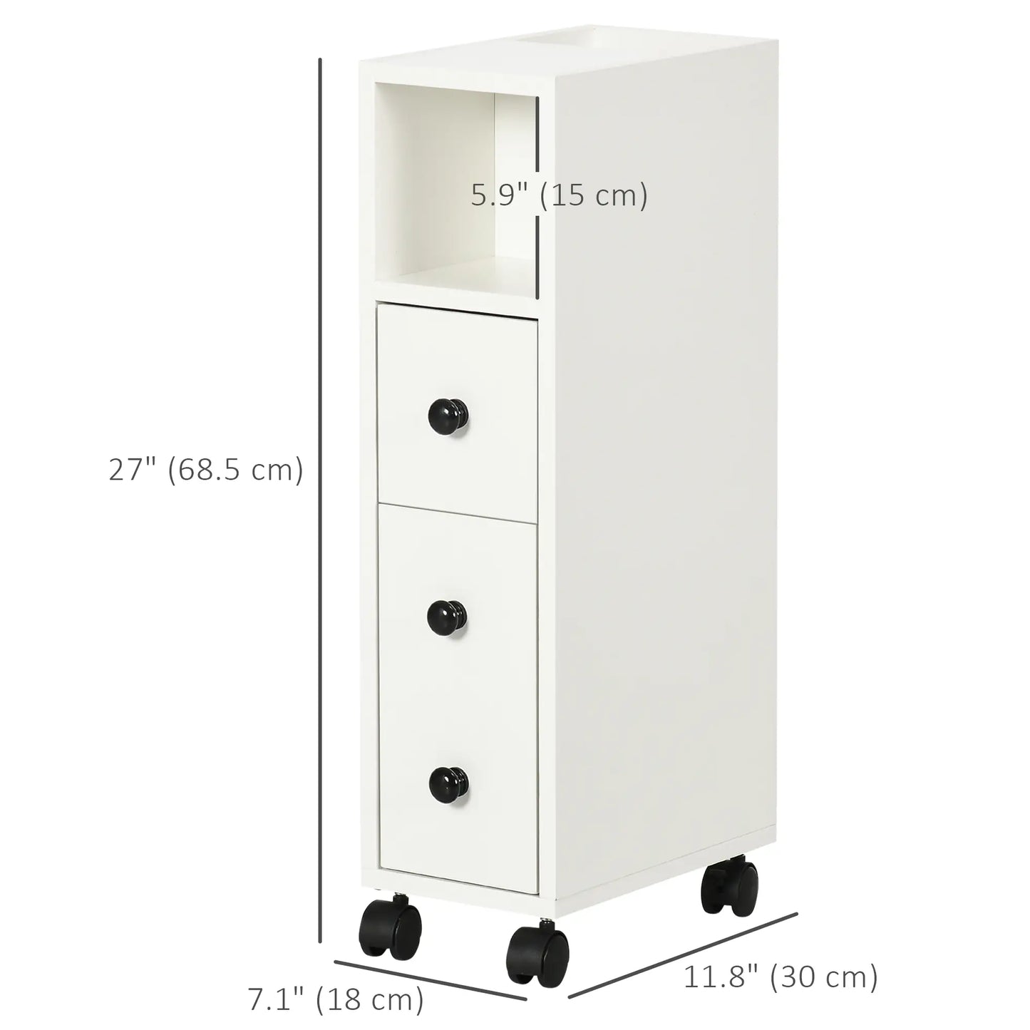 Slim Bathroom Cabinet with Wheels, Door, Drawer, 2 Compartments, White Bathroom Cabinets at Gallery Canada