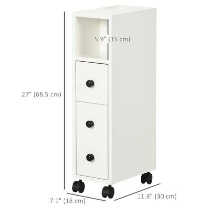 Slim Bathroom Cabinet with Wheels, Door, Drawer, 2 Compartments, White Bathroom Cabinets at Gallery Canada
