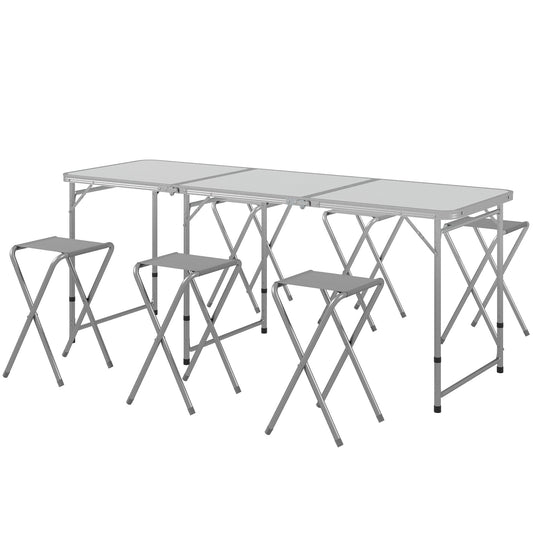 Folding Picnic Table and 6 Stools, Camping Table and Chairs with Aluminum Frame for Outdoor, Picnic, Beach, BBQ, Grey - Gallery Canada