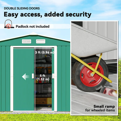 9.1' x 6.4' x 6.3' Garden Storage Shed, Foundation Kit, Metal Tool House, Double Doors, Green Sheds at Gallery Canada